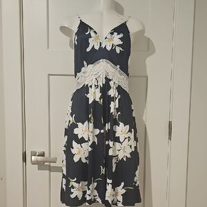 NWT Floral Lily Spaghetti Strap Dress with Lace Detail